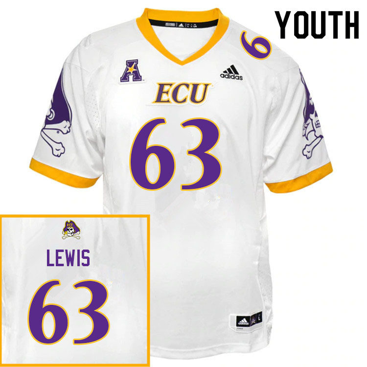 Youth #63 Grayson Lewis ECU Pirates College Football Jerseys Sale-White - Click Image to Close
